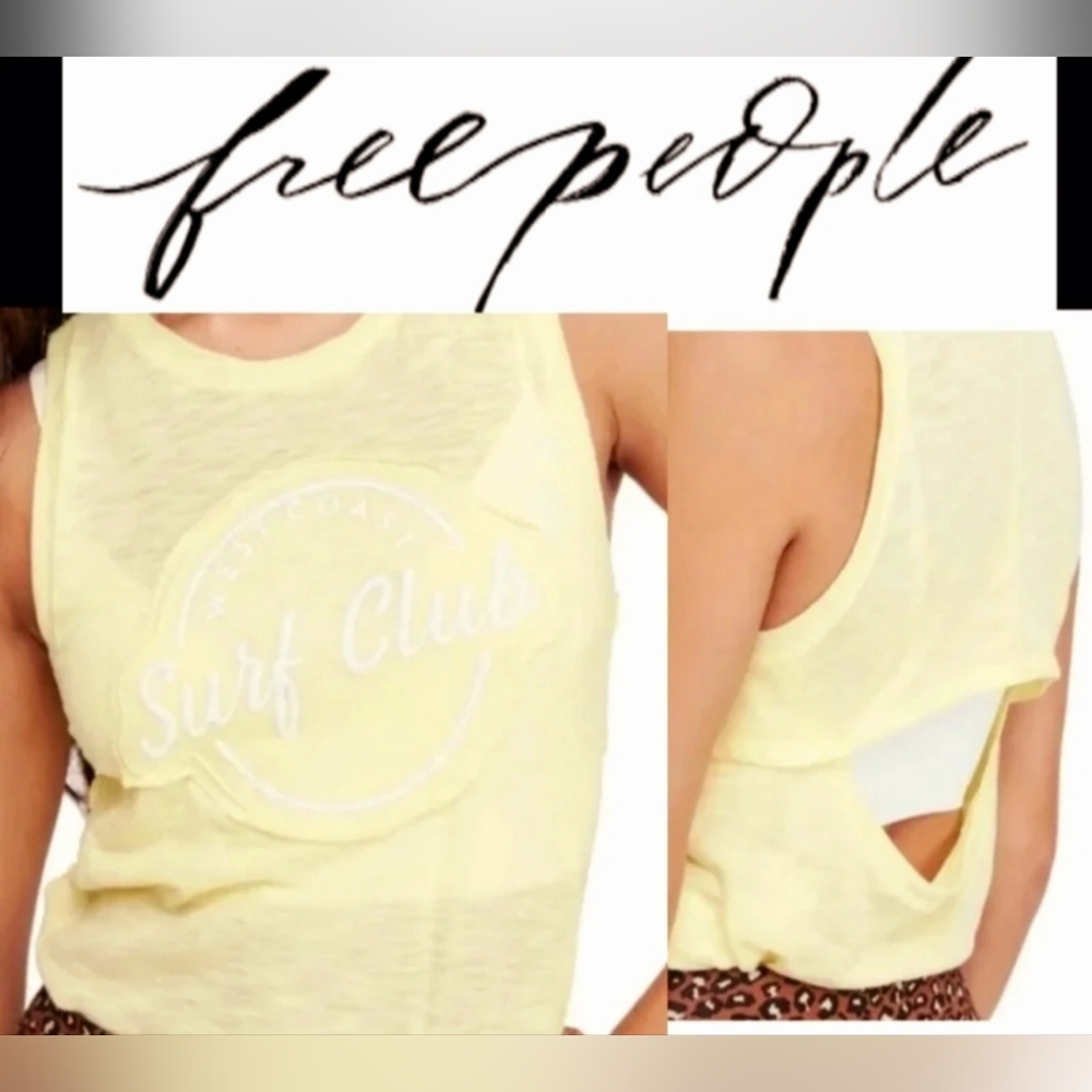 Free People Surf Club Yellow Muscle Tank Top Tee Shirt Extremely Soft Med